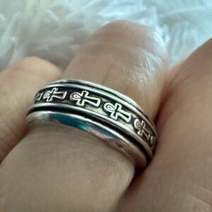 Vintage 925 Sterling Silver Vintage Egyptian Ankh Spinner Ring Size 9